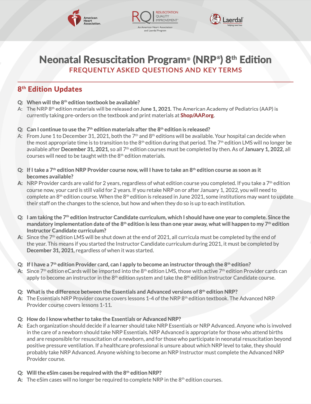 Neonatal Resuscitation Program (NRP) 8th Edition Provider Curriculum